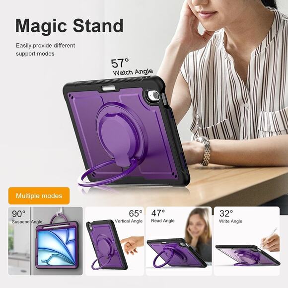Shockproof 360° Rotation Handle Stand Case for iPad Air 11" M2 (2024) M3 (2025) - Picture 3 of 13